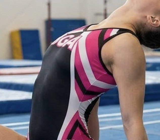 Strike sleeveless practice leotard side detail — Lore Leos gymnastics apparel